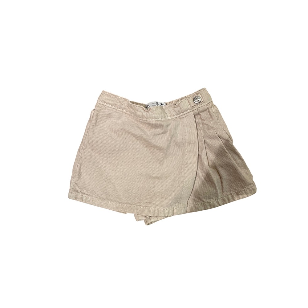 Zara Kids Beige Denim Skort Toddler Girls Size 18-24 Months Pleated Wrap Shorts